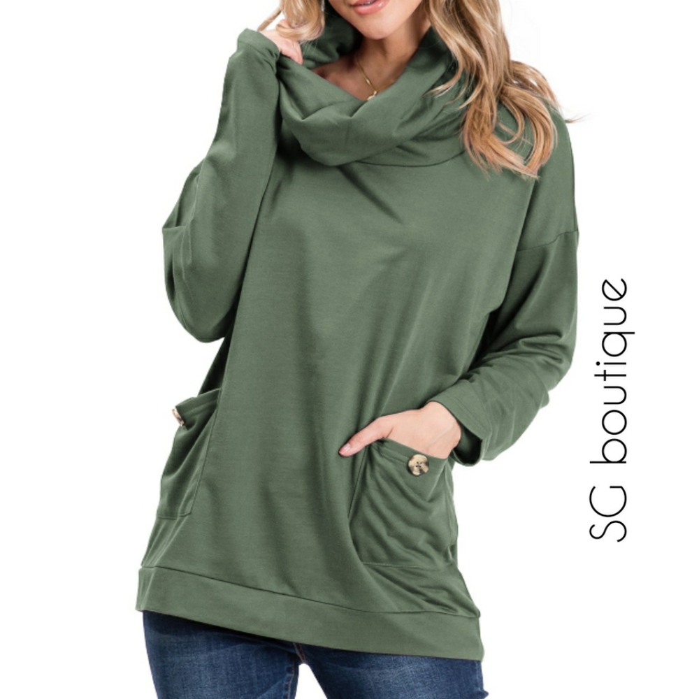 🆕⭐Army green button cowl neck tunic - Picture 1 of 3